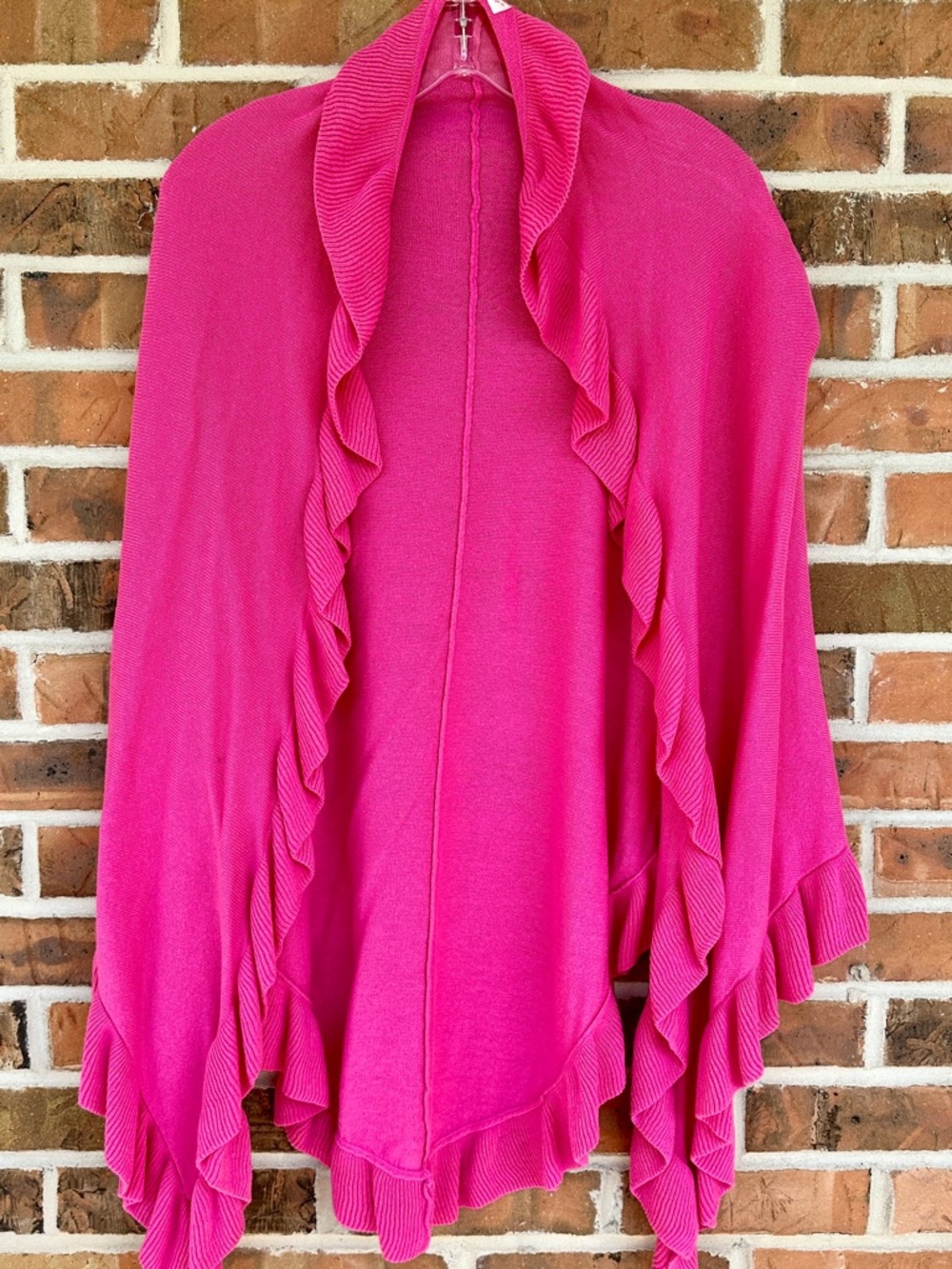 Women's Hot Pink Ruffle Open-Front Sweater